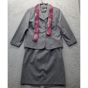 Chad Stevens 2 Piece Skirt Suit Women Petite 14 Gray Single Breasted Notch Lapel